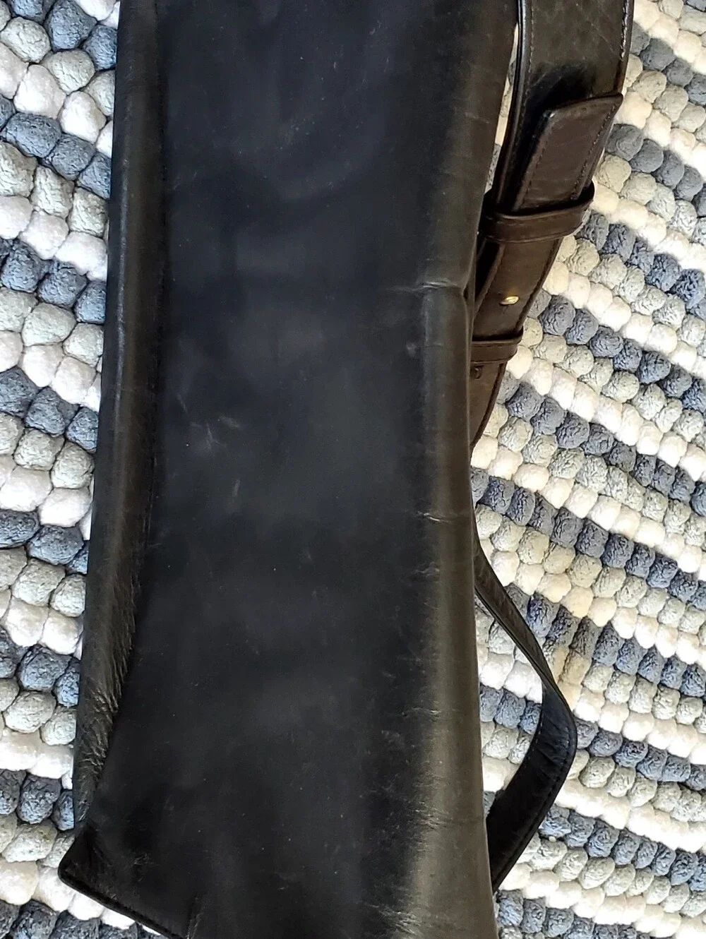 DKNY Black Leather Messenger Bag with Adjustable Strap